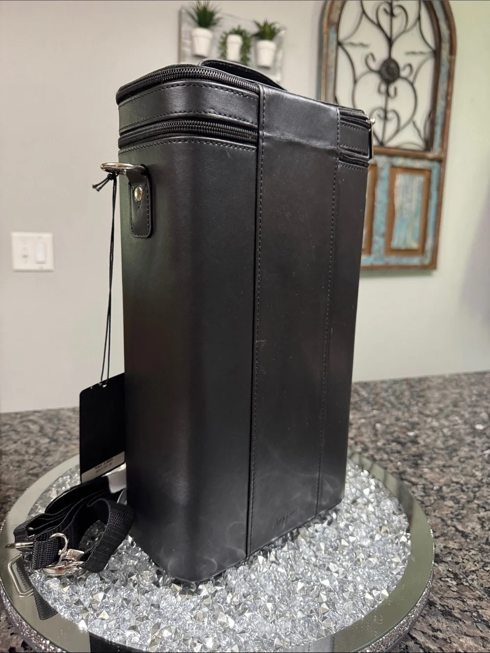 Bugatti Black wine beverage carrier with Removable Strap